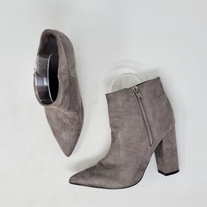 Gray Faux Suede Pointed-Toe Block-Heeled Booties Size 6